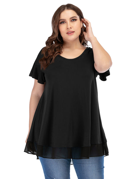 Bigersell Sleep Shirts for Women Fashion Womens Plus Size Lace Solid Cold  Shoulder Cowl Neck T-shirt Tops Blouse Regular Tunic Scoop Neck Short  Sleeve Tunic Tops Style B45765, Black 5XL 