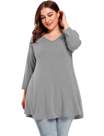 Women Tunic Tops for Leggings Solid Color Flowy Shirts V-Neck Short Sleeve  Blouse Plus Size Casual Tshirt Loose Fit Plain Tunics Gray : :  Clothing, Shoes & Accessories
