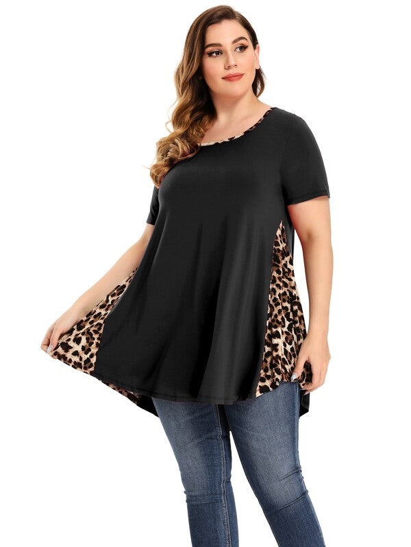  Women Plus Size Tops Tunics Fall Long Sleeve Dressy V Neck  Wrap Tunic Shirts P169 Leopard Print White 2X