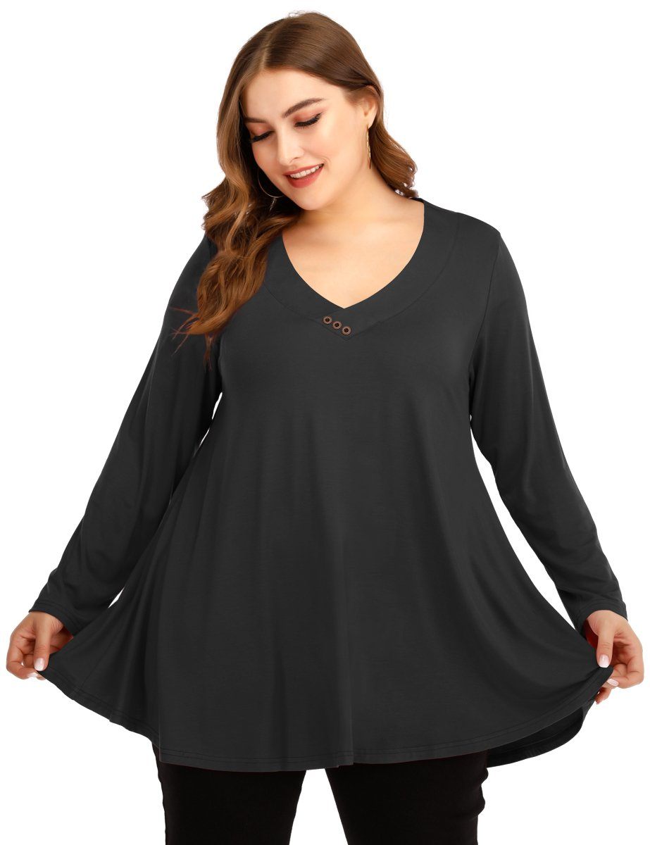 AMCLOS Womens Plus Size Solid Tunic Tops V Neck Blouse Shirts(Black, XL) at   Women's Clothing store