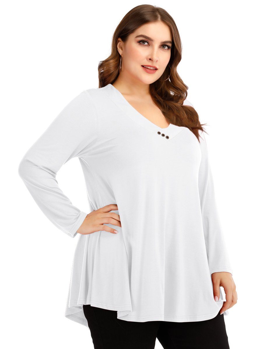 Plus Size Blouse Plain Color Long Sleeves Tops for Ladies Blouses