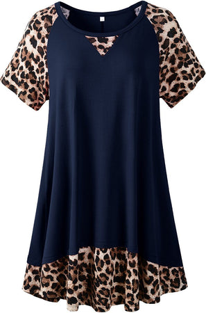 RITERA Women Plus Size Tshirt Long Sleeve Winter Tops Oversized Ladies  Color Block Tunic Leopard Animal Print Tshirt Round Neck with Button Design  Fashion Fall Blouse Caramel 4X 4XL 26W 28W 