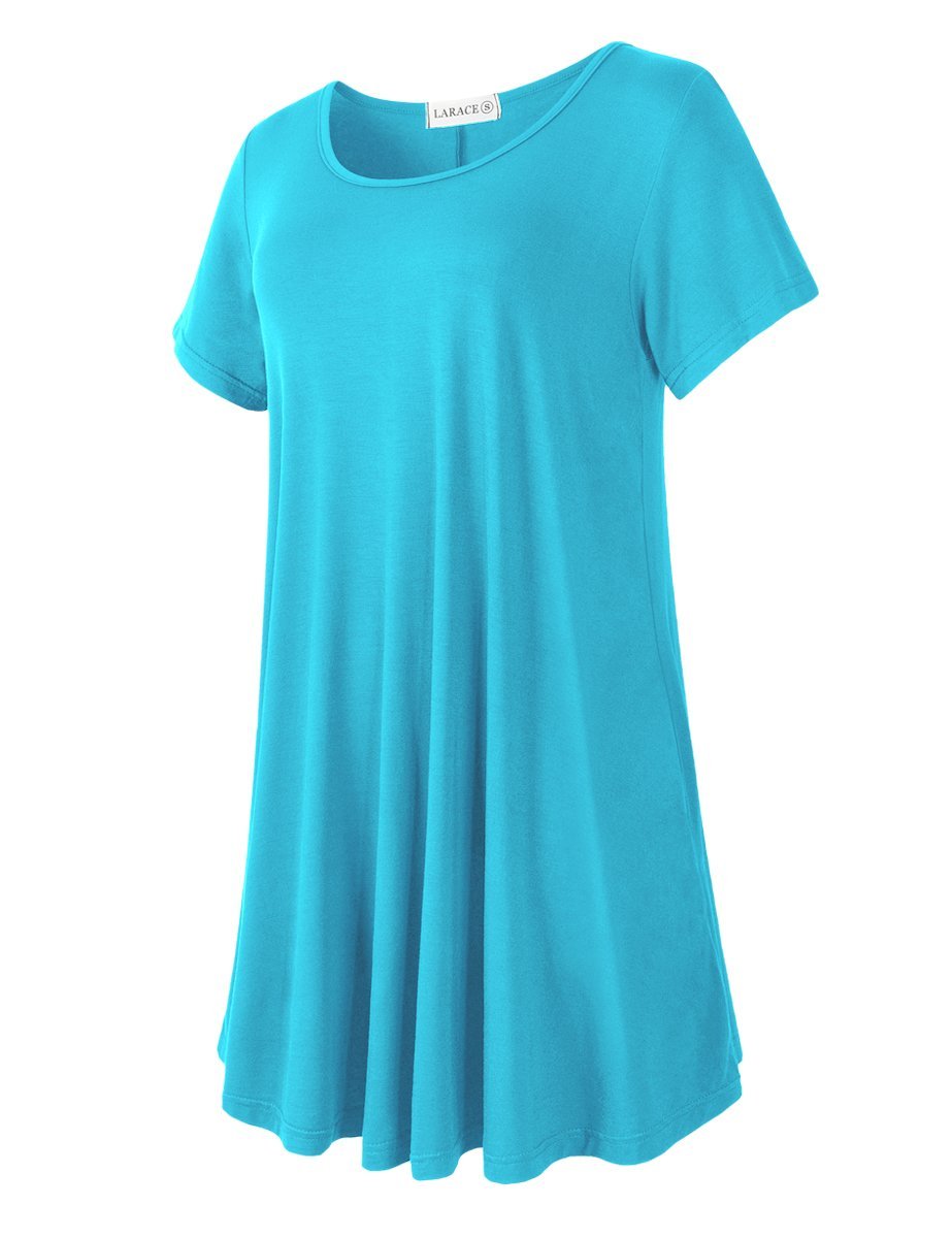 TASAMO Women's Summer Casual Blouse - Lightweight Scoop Neck Cute 3/4  Sleeve Curved Hem Loose Tunic Top for Leggings A- Blue at  Women's  Clothing store