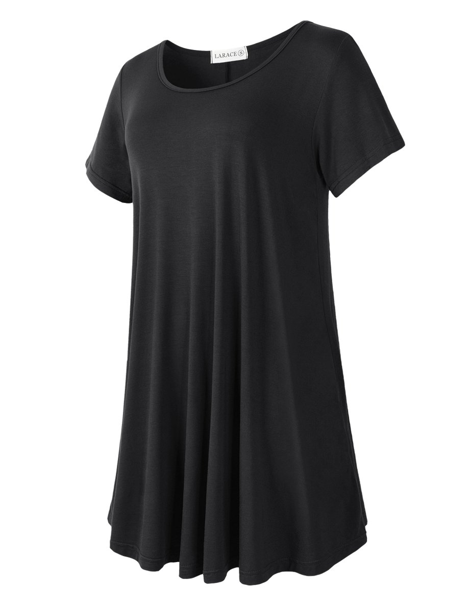 LARACE 3/4 Sleeve Shirts for Women Plus Size Tunic Dressy Top Loose Fit  Flare T-Shirt Black 3X 
