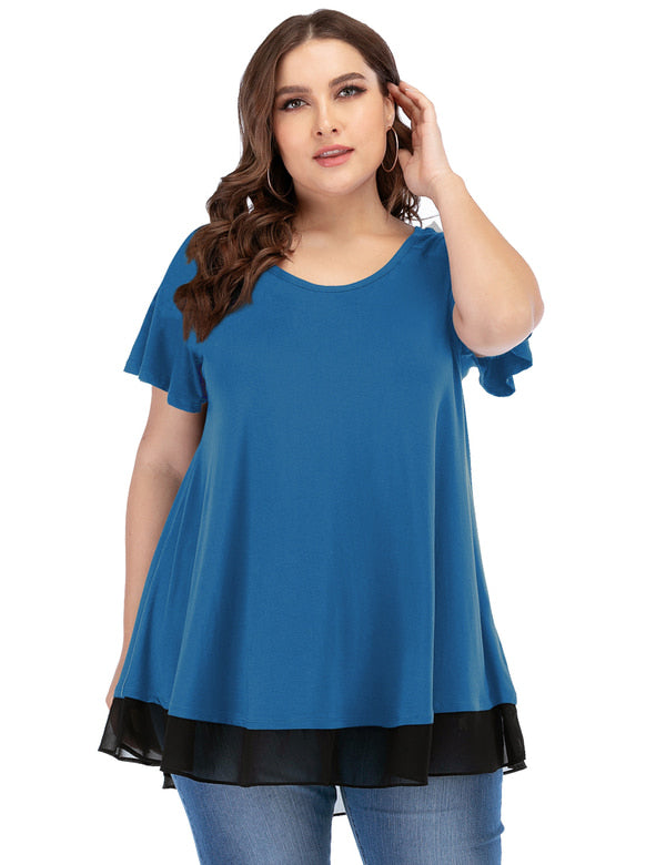 Women's Chiffon T-Shirt Plus Size Short Sleeves Flowy Shirt - LARACE 8060 -  Steel Blue / M