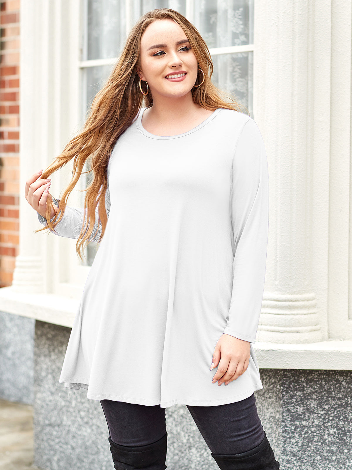 LARACE Plus Size Tunic Tops for Women Long Sleeve Swing Shirt Loose Fit  Flowy Clothing for Leggings 8053 - White / 1XL