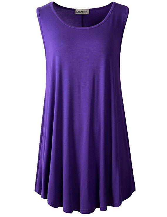 Round Neckline Swing Flare Solid Sleeveless Tank Top - LARACE