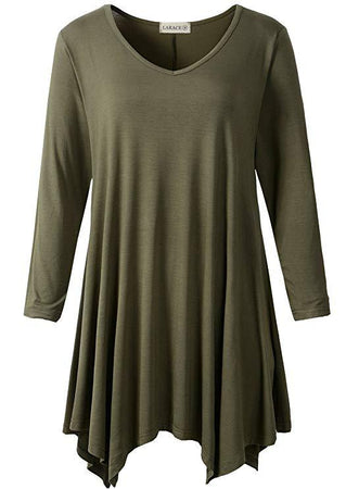 Geifa Womens Tops Long Sleeve Shirts V Neck Casual Tunic Tops for Leggings  Green 2XL - ShopStyle