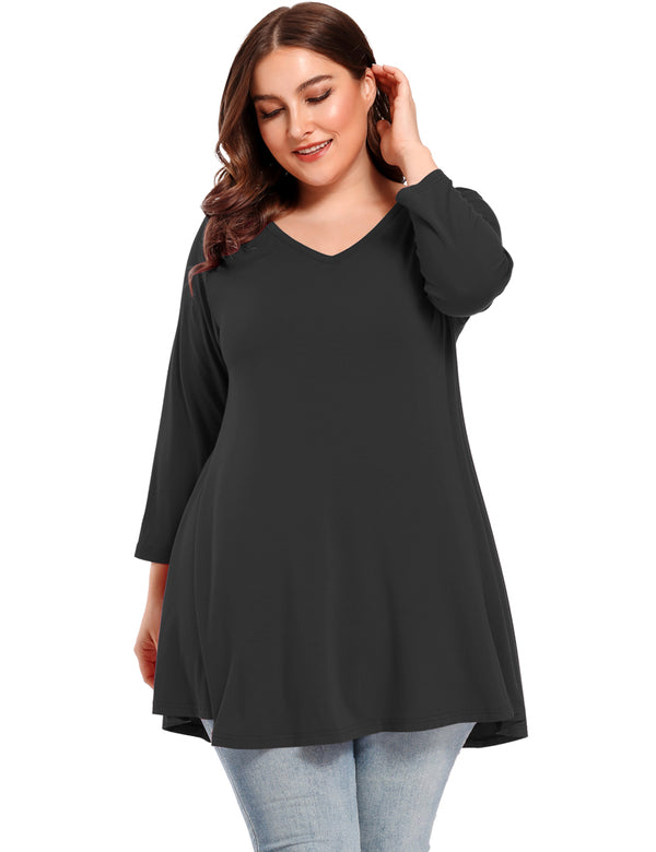 CEASIKERY Women's 3/4 Sleeve V Neck Tops Casual Tunic Blouse Loose