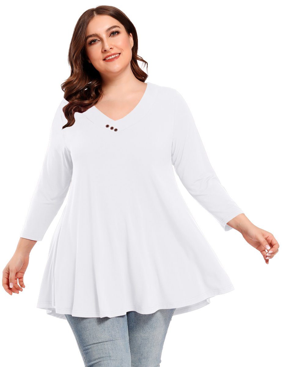 LARACE Plus Size Tops for Women 3/4 Sleeve Shirts Tunic Tops Loose Fit  Basic Lady Clothes at  Women’s Clothing store