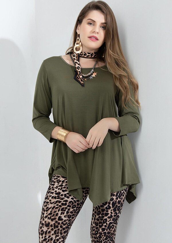 LARACE Plus Size Tops for Women 3/4 Sleeve Shirts Tunic Tops Loose Fit  Basic Lady Clothes 2X A-leopard11