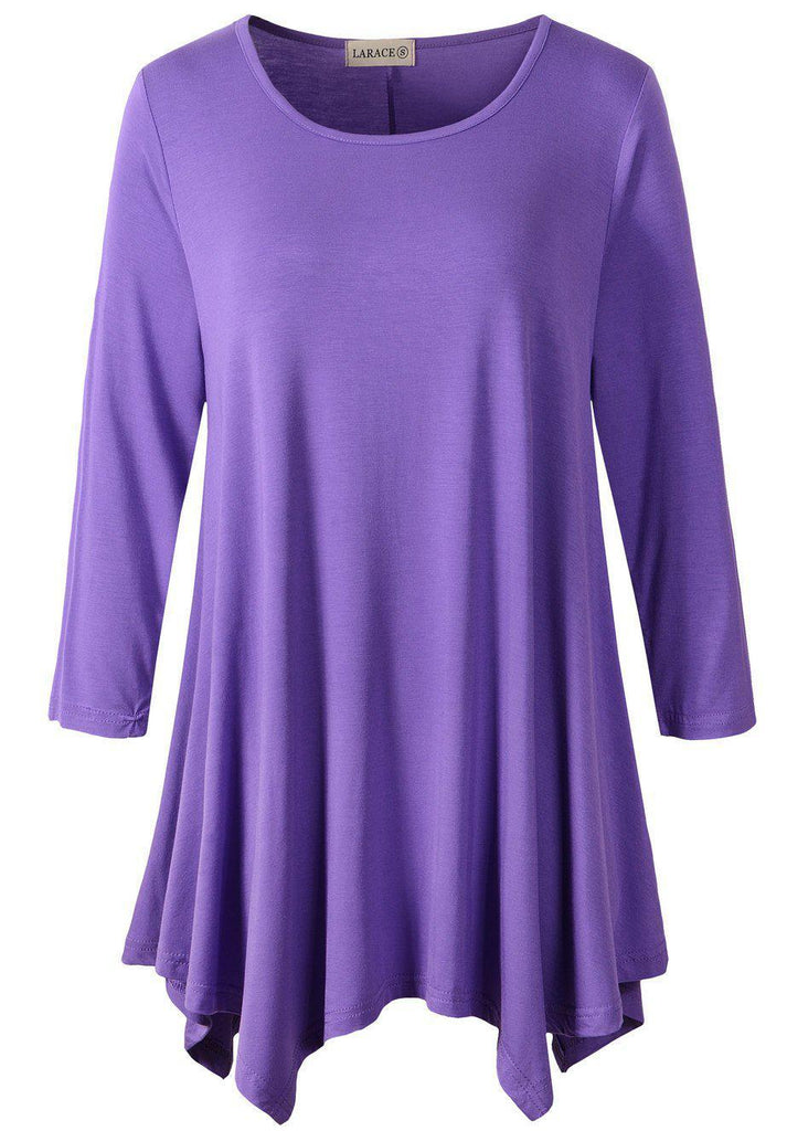 LARACE 3/4 Sleeve Plus Size Tunic Tops Loose Basic Shirt 8028 S-3 XL