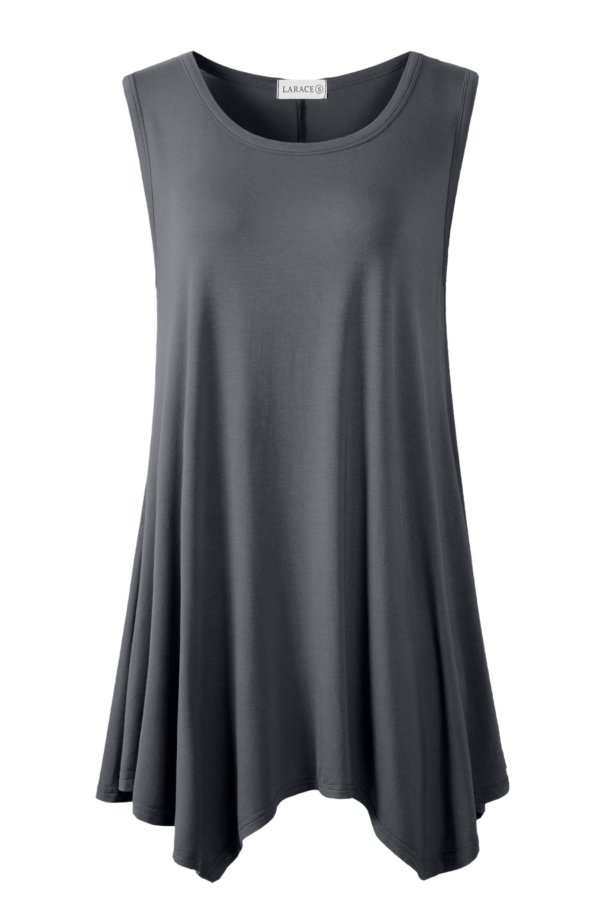 RQYYD Clearance Womens Tank Tops Crewneck Loose Fit Basic Solid Color  Casual Summer Sleeveless Flowy Shirts(Dark Gray,XXL) 