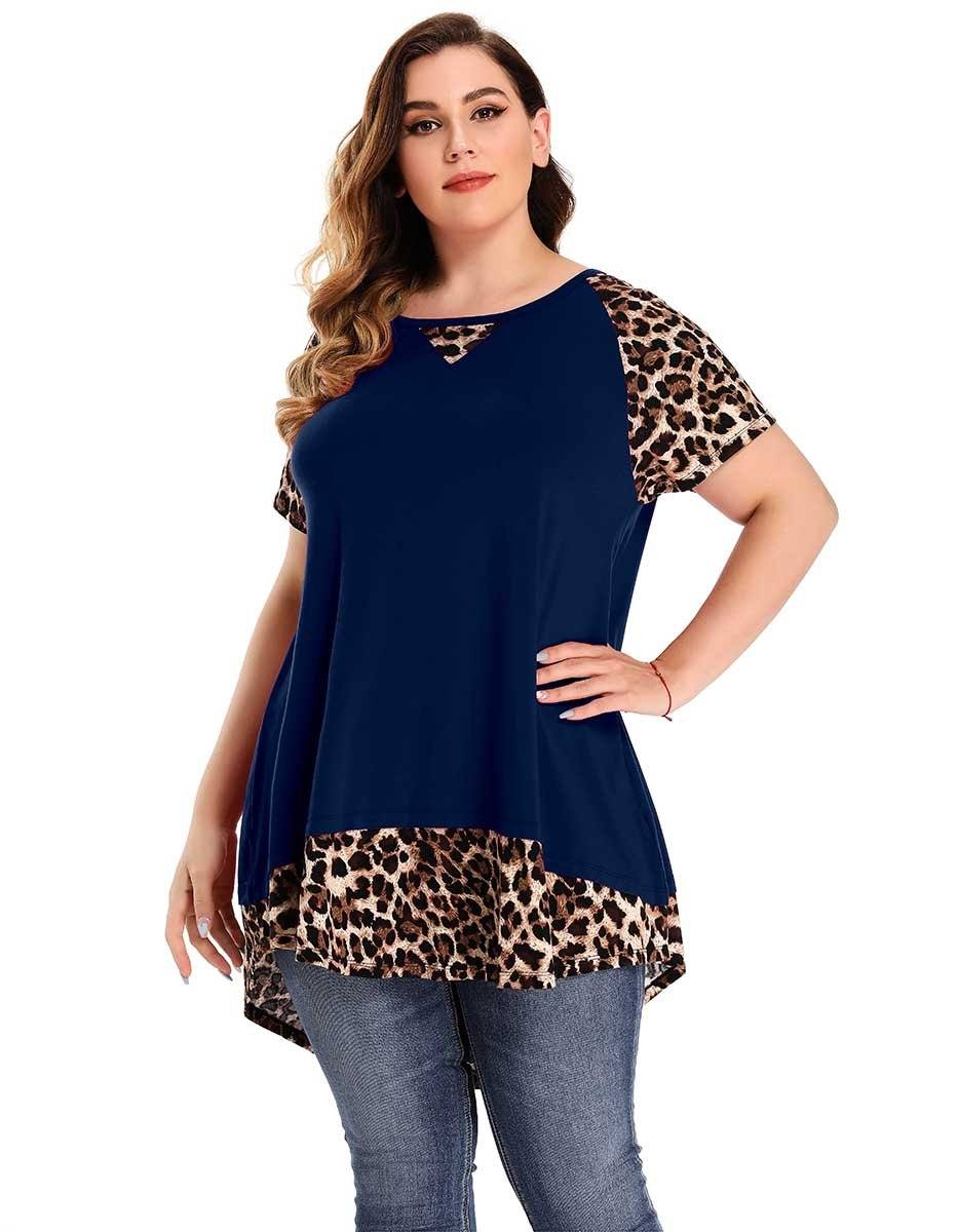 RITERA Women Plus Size Tshirt Long Sleeve Winter Tops Oversized Ladies  Color Block Tunic Leopard Animal Print Tshirt Round Neck with Button Design  Fashion Fall Blouse Caramel 4X 4XL 26W 28W 
